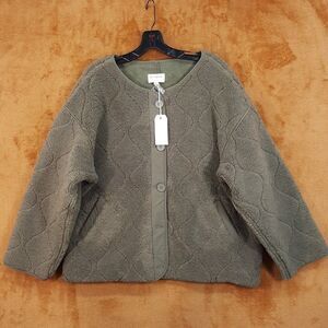 BY TOGETHER Womens Small Olive Green Quilted Sherpa Fleece Barn Jacket Coat